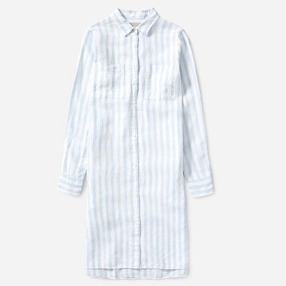Everlane Linen Dress Blue & White Striped Collared Shirt Dress Size 00 - Picture 4 of 10